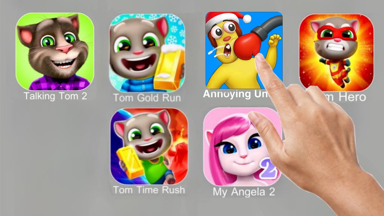 Talking Tom 2, Tom Gold Run,  Annoying Uncle,  Tom Hero,  Tom Time Rush, My Angela 2.