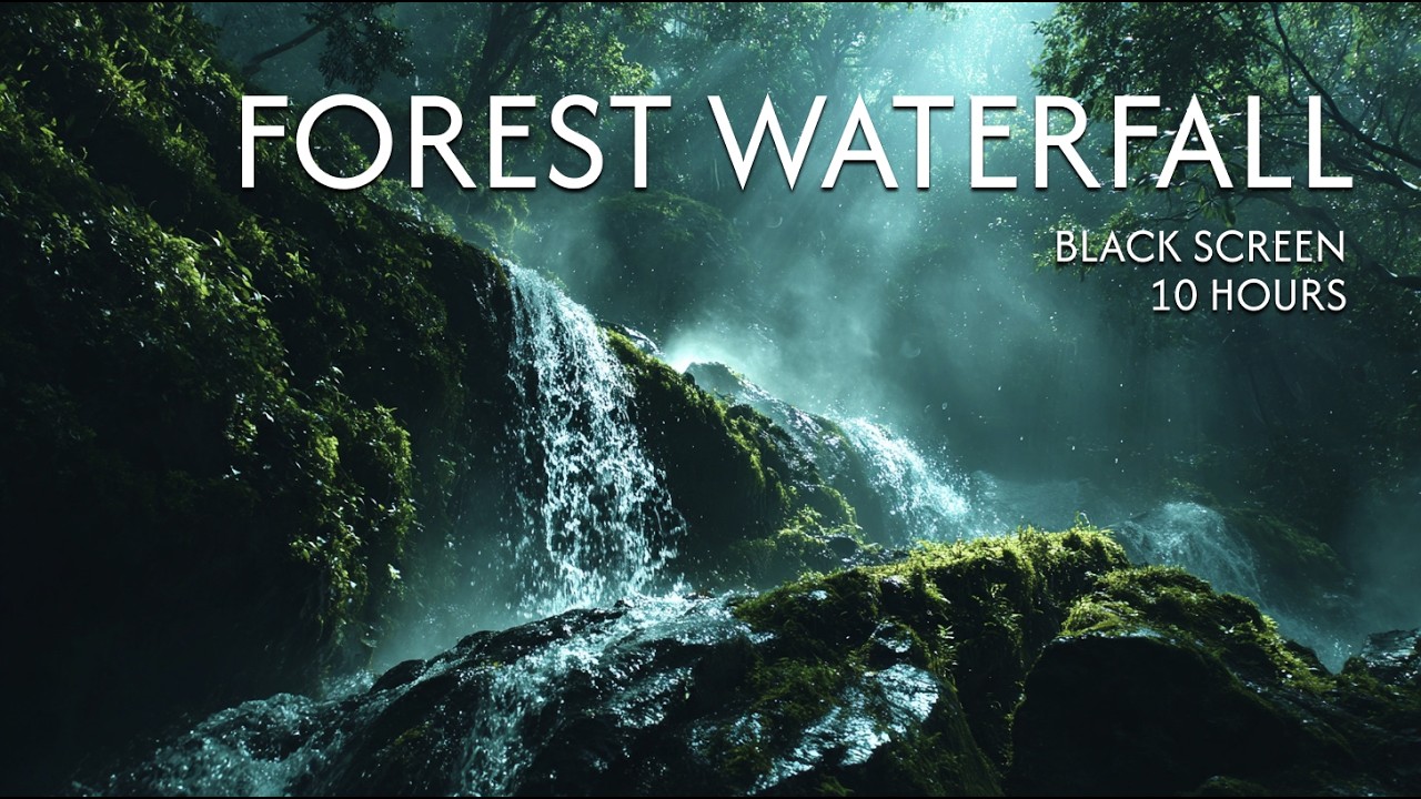 Relaxing Forest Waterfall Sounds | Nature Sleep Ambience | 10 Hours Black Screen