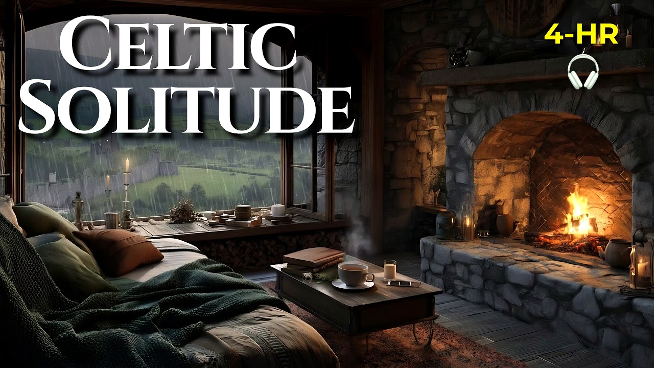Rainy Irish Cottage 4 Hour Celtic Music 🌧️ Cozy Fireplace & Ancient Mystery Ambience