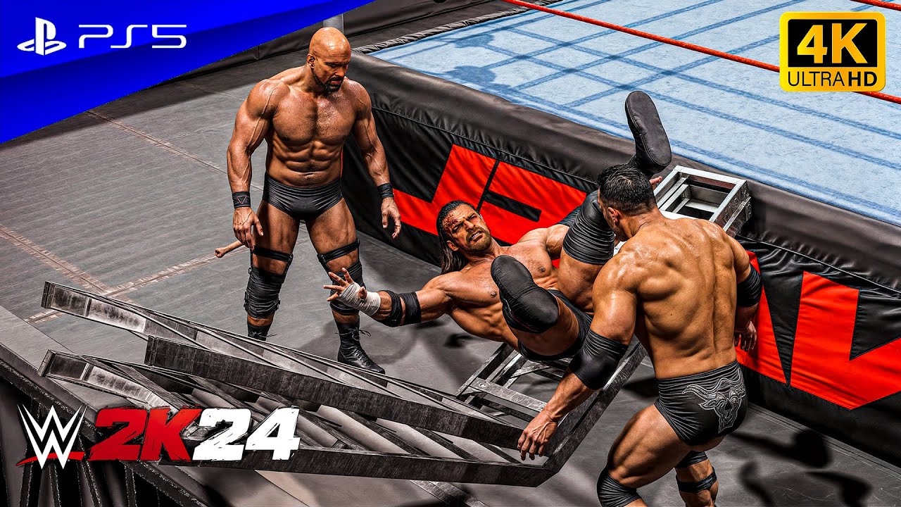 WWE 2K24 - The Rock vs. Triple H vs. Stone Cold | Triple Threat Extreme Rules Match | PS5™ [4K60]