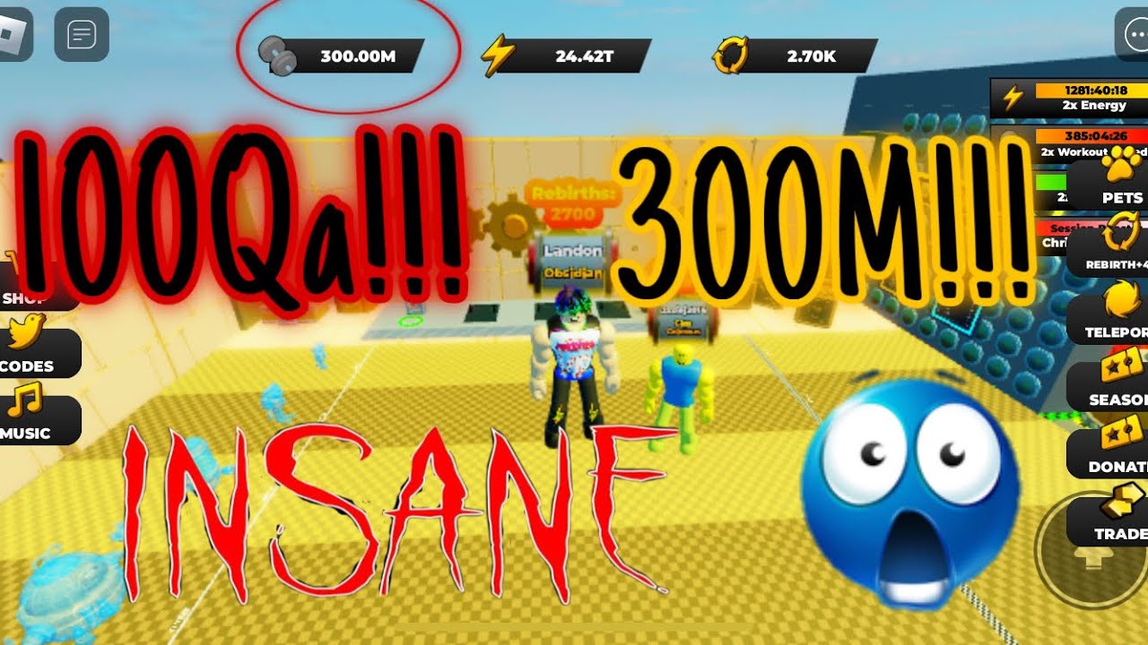 Getting 2700th Rebirth and Insane 100Qa + 300M Strength in Strongman Simulator