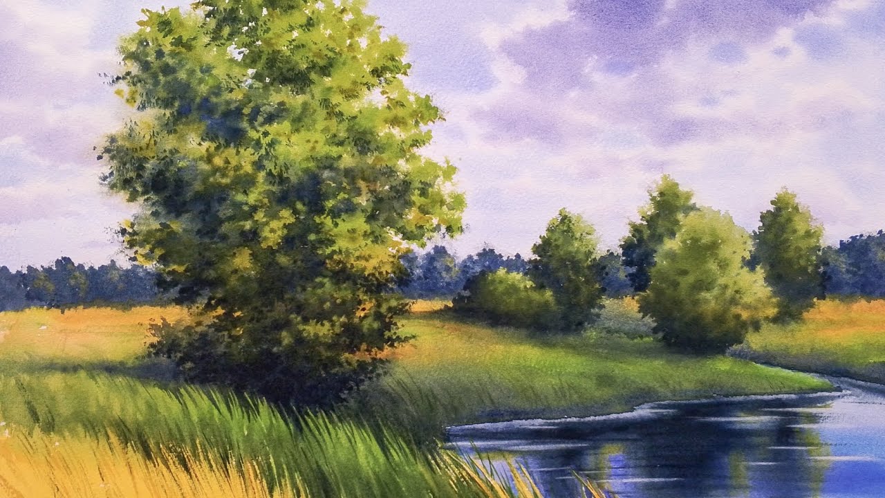 Летний пейзаж акварелью. Демо версия урока.