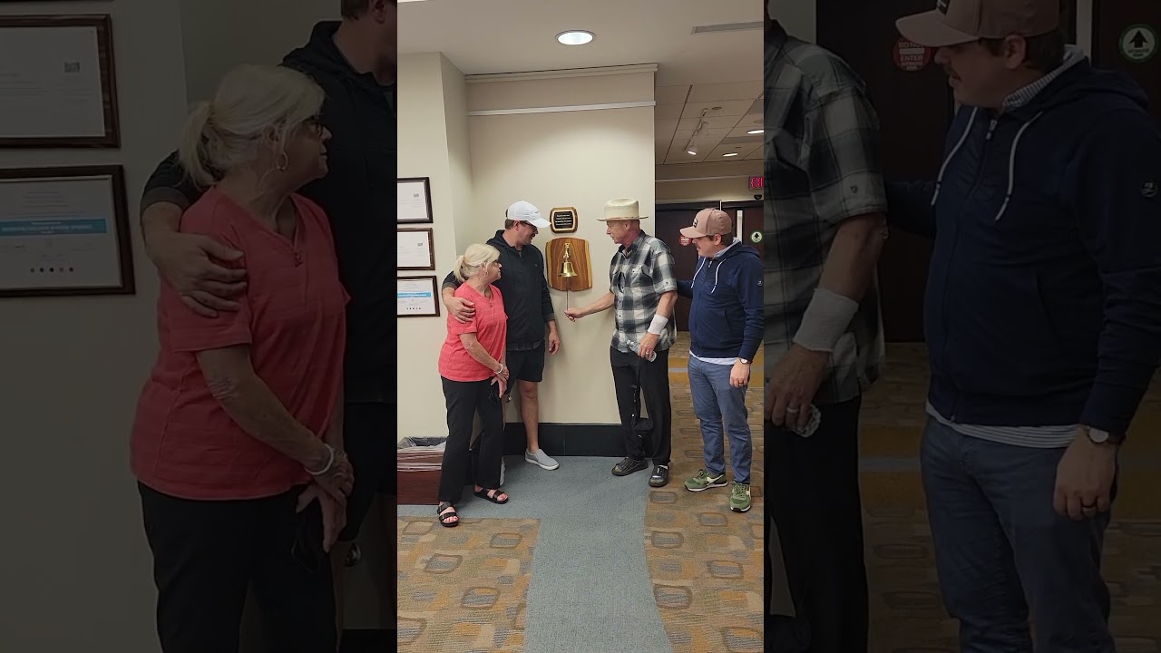 David ringing the bell after several weeks of treatment at the Mayo Clinic Jacksonville, FL.