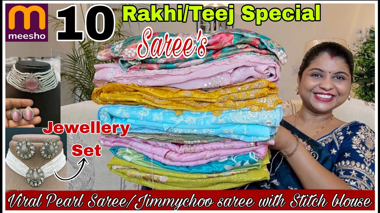 Meesho🤩Rakshsbandhan  Partywear Saree Collection|Viral pearl/Bandhani/Leheriya Saree ​#meesho