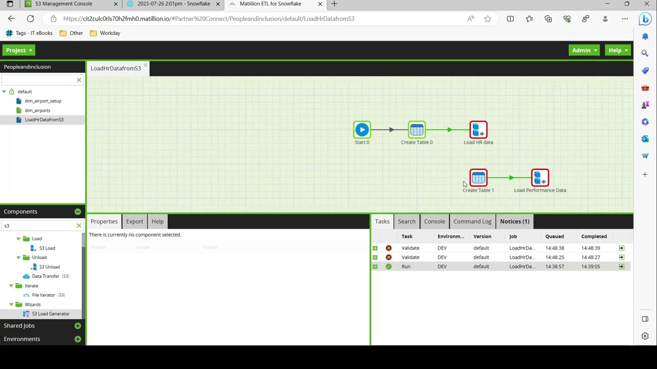 3. Load file from 2 s3 buckets at once in snowflake using matillion