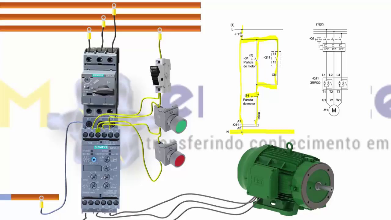 Comando para partida de motor com a soft-satart Rw40