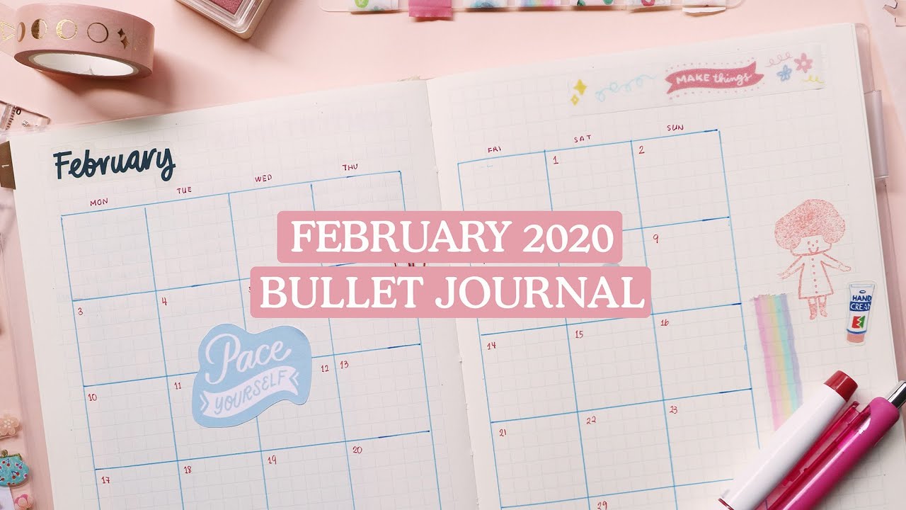 February 2020 Bullet Journal Setup 💕(pink/red/blue) | Abbey Sy