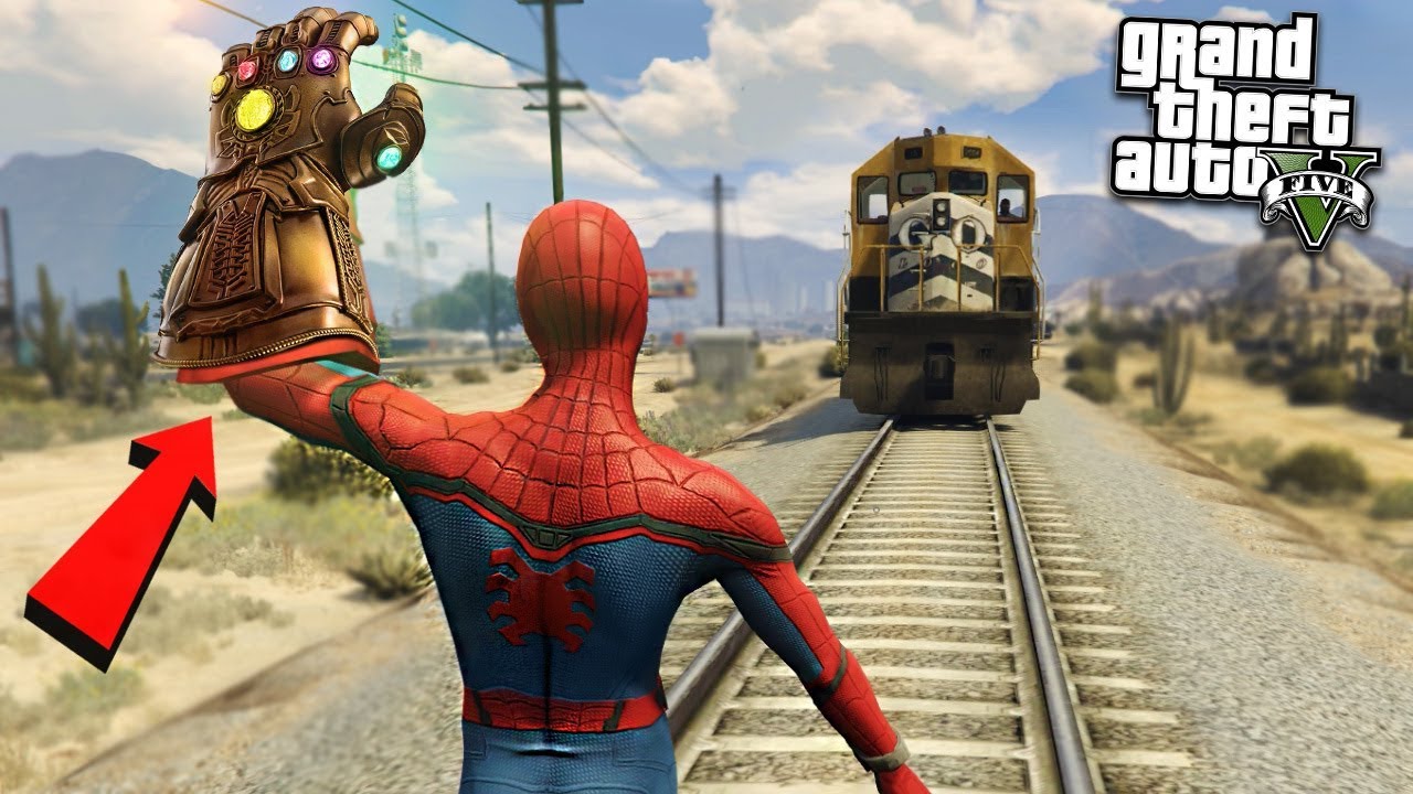 SPIDERMAN DESTROYS TRAIN w/ INFINITY - GTA 5 Mods
