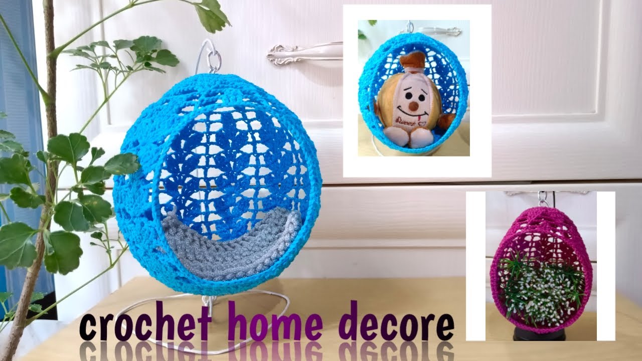 Diy crochet || hiasan rajut bentuk kursi ayunan || home decore idea