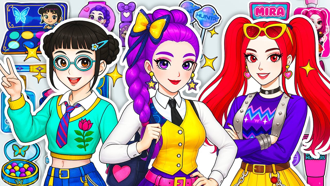 Paper Dolls DIY💖KPOP DEMON HUNTERS: Huntrix Glow Up Popular School Fashion Makeup Blind Bag Unboxing