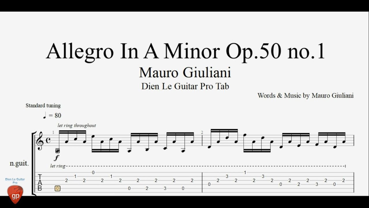 Mauro Giuliani - Allegro In A Minor Op.50, No.13 from Le Papillon Suite - Guitar Tabs