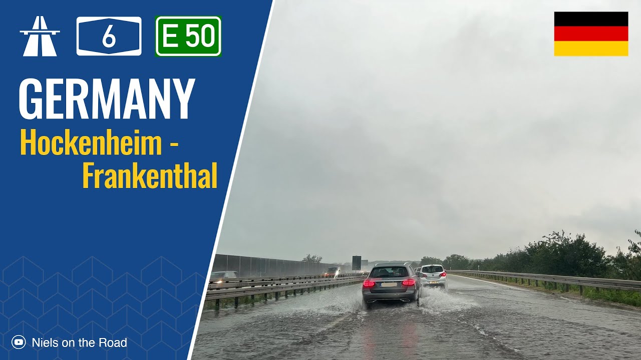 Driving in Germany: Autobahn A6 E50 from Hockenheim to Frankenthal / Scary Flash Rain