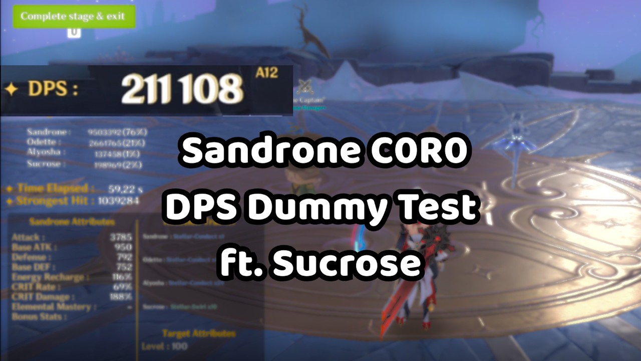 Sandrone C0R0 2 cost 200k+ DPS Dummy Test (Odette C0, Alyosha C6, Sucrose C4)