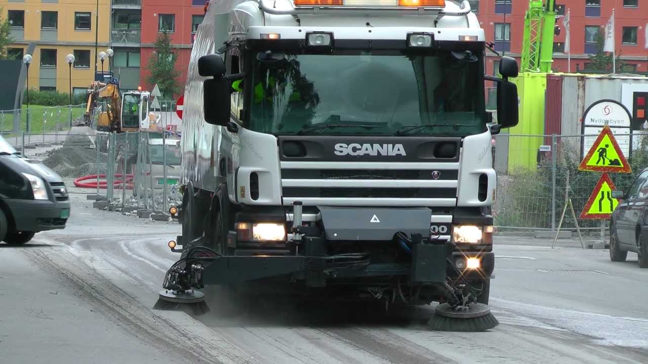 Scania 94D Sweeper Truck Sweeping The Street