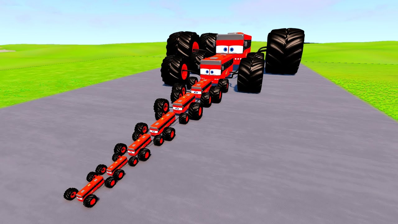 Big and Small Bus Lightning McQueen: against Trains | BeamNG.drive