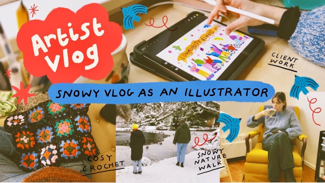 Illustrator studio vlog! It snowed! Editorial illustrations, website update, crochet, fun activities