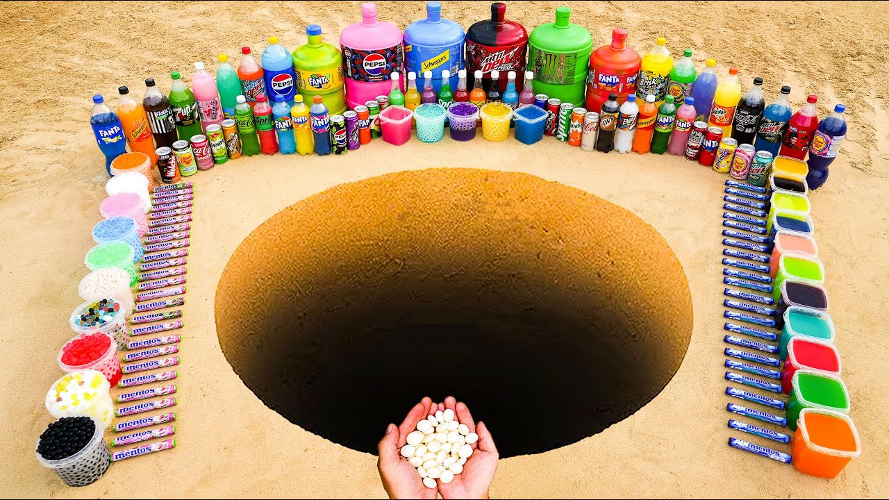 Elephant Toothpaste Eruption from Giant Mtn Dew, Pepsi, Monster, Coca Cola and Mentos in Underground