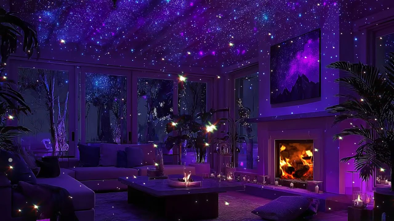 Purple Room Chill 🎹 Soft Piano & Warm Fireplace Ambience for Deep Focus and Relaxation