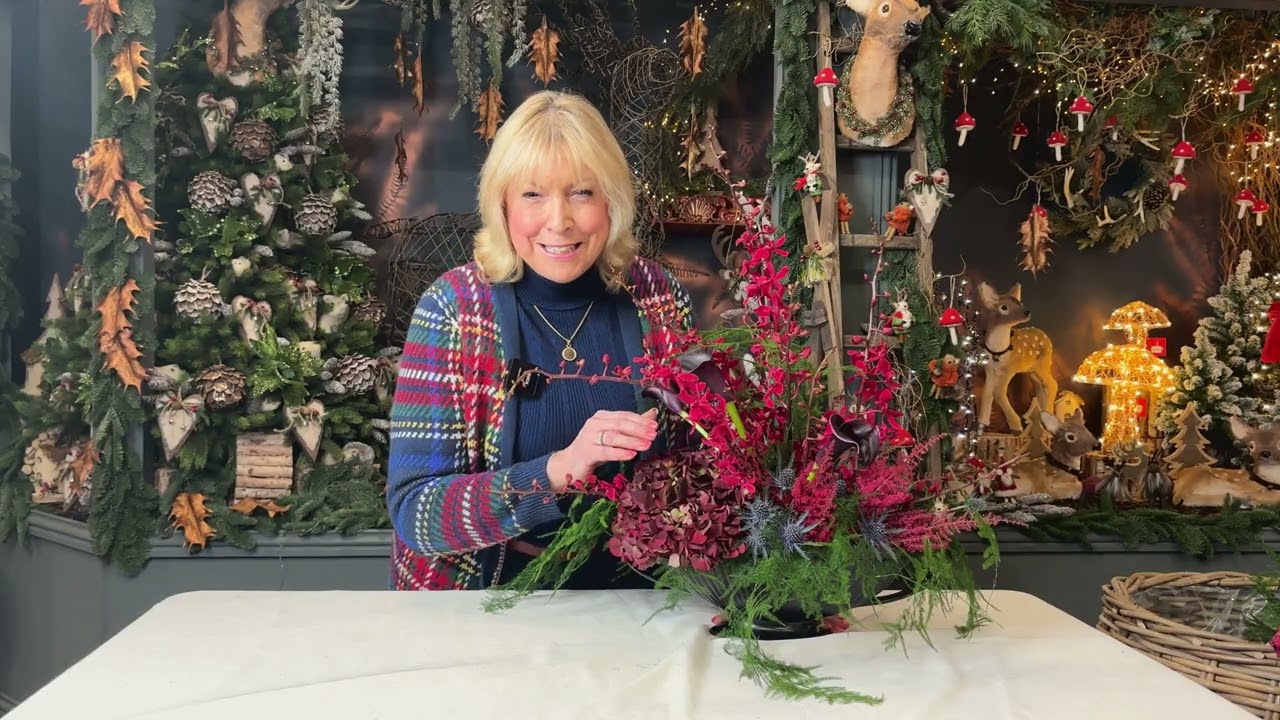 Elegant Winter Floral Arrangement | Hydrangeas, Orchids & Burgundy Calla Lilies