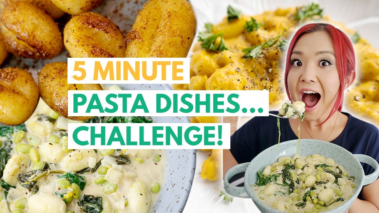 5 MINUTE VEGAN PASTA RECIPES CHALLENGE! (Featuring GNOCCHI!)