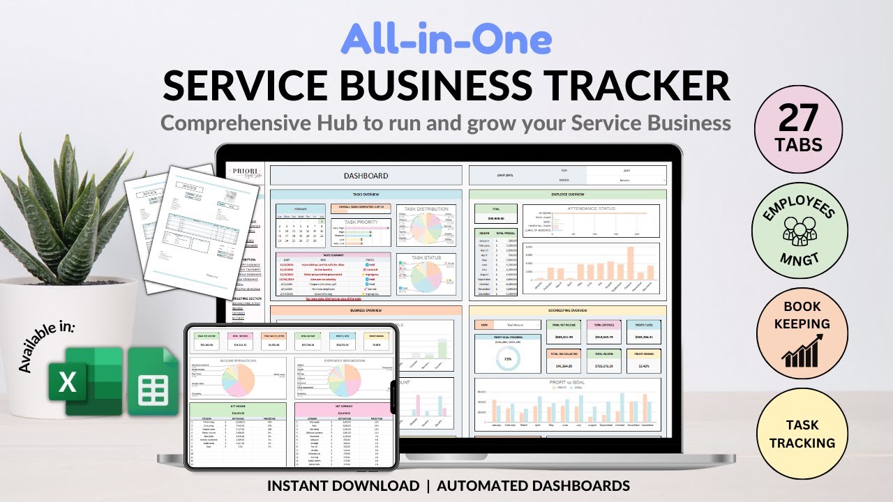 All-in-One Service Business Tracker Tutorial - Bookkeeping/Orders/Invoice/Inventory tracker/Employee
