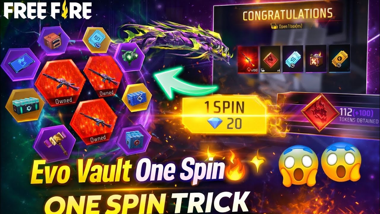 New Evo Vault One Spin TRICK 🔥😨. M1014 MAX. Free Fire Max.🇮🇳.🌏