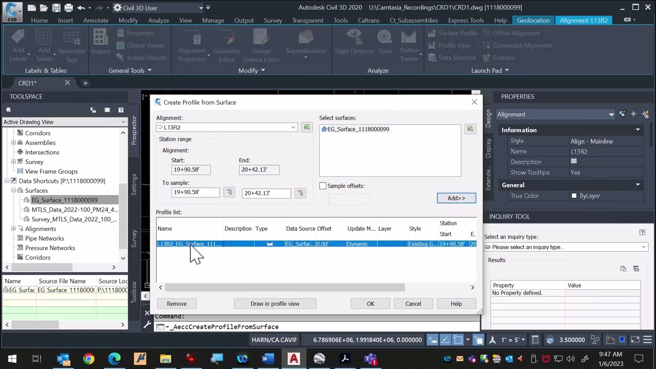 CRD2 – Creating a Flowline Profile View, an EG Profile, and a Preliminary Flowline Design Profile