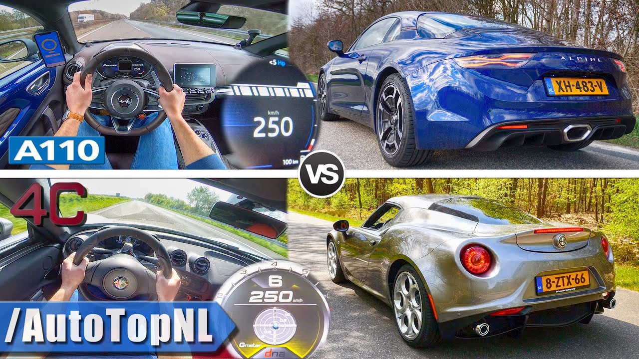 ALPINE A110 vs ALFA ROMEO 4C | 0-230km/h Exhaust SOUND & AUTOBAHN POV TOP SPEED by AutoTopNL