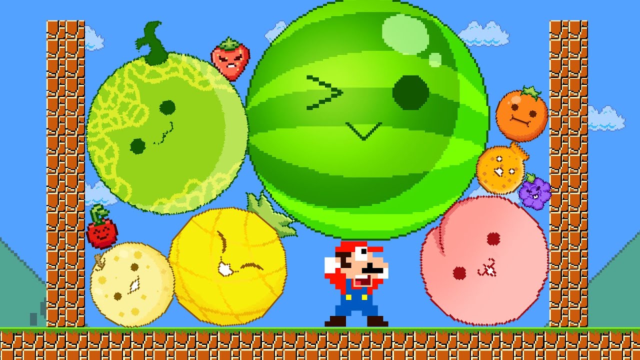 Mario vs The Watermelon Game (SUIKA) | Mario Go INSANE with Fruit Evolution Maze!