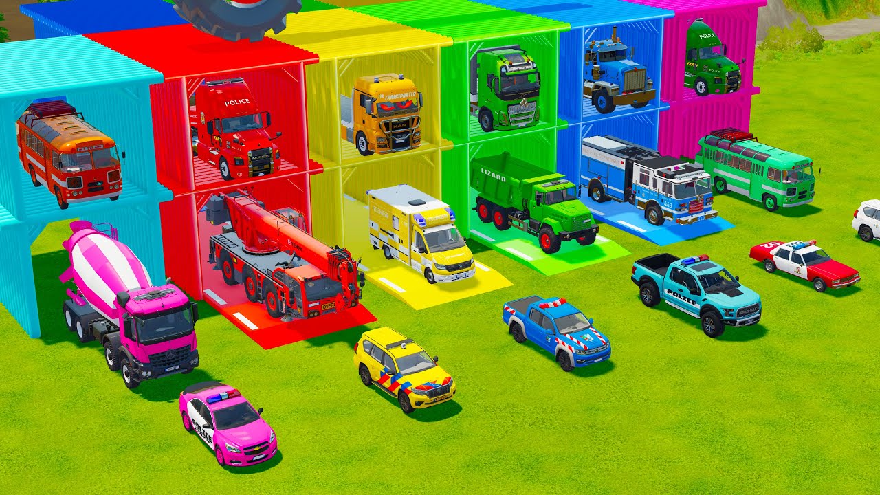 ALL POLICE CARS AND EMERGENCY VEHICLES, CONCRETE MIXER & RESCUE TRUCK TRANSPORT TO GARAGE - FS22