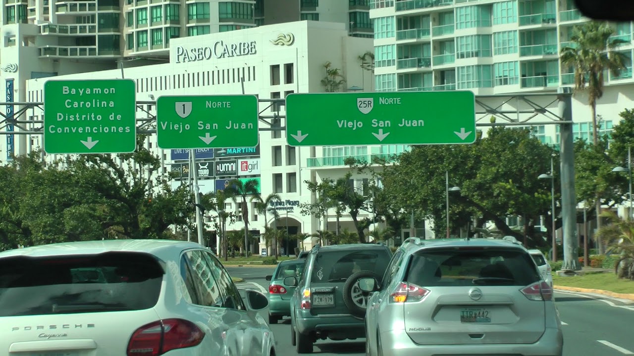driver view Viking bus ride in San Juan, P.R. from airport to cruise ship terminal