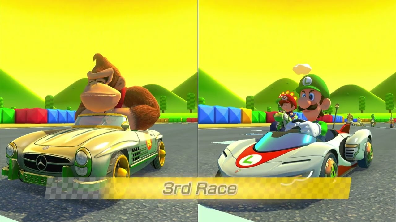 Mario Kart 8 Deluxe | Mario Tracks | 2 Player (Donkey Kong vs Luigi) | 4K