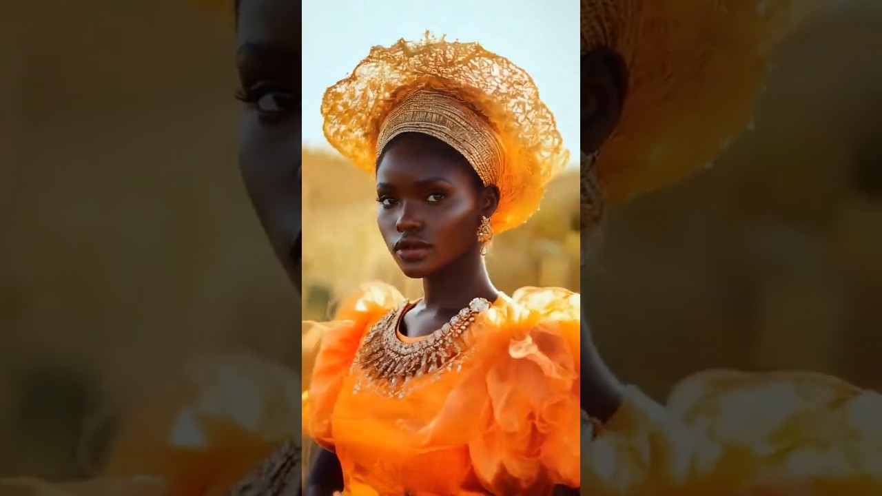 Striking Orange Puff Sleeve Dress with Regal Accessories #fashion #elegance #vibrantstyle