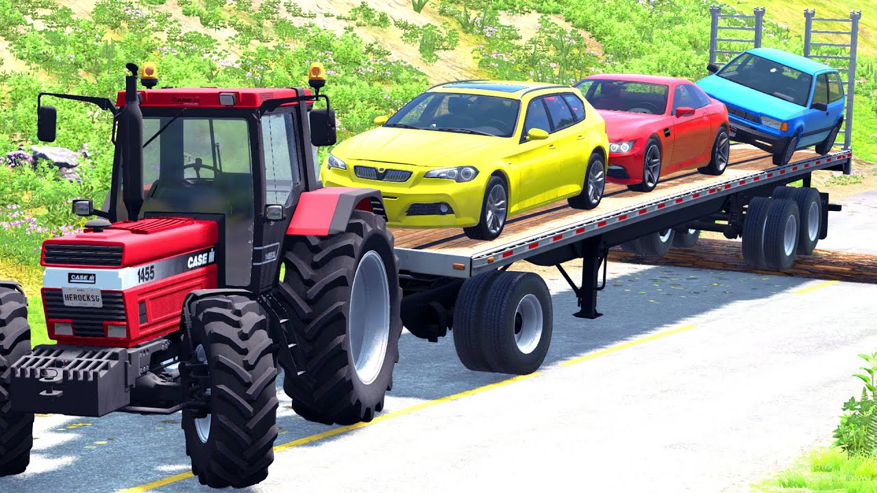 Car Vs Fallen Log - Car Transportation Fail - BeamNG DRIVE