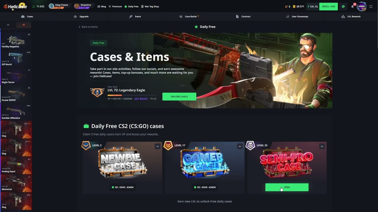 Тестирование синего корпуса в игре Hellcase - ПРОМОКОД HELLCASE 2026