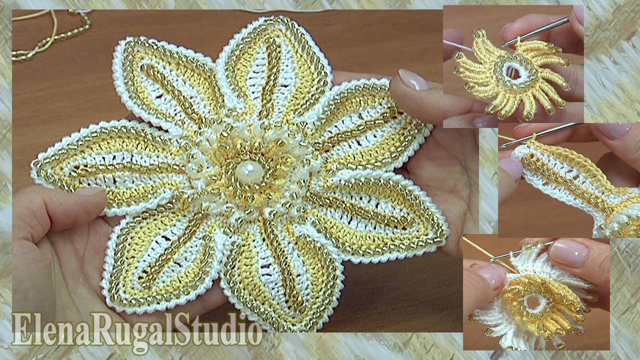 How to Crochet 3D Flower with Beads