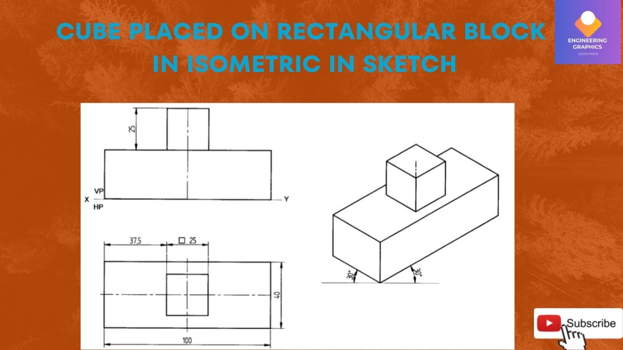 Cube on a Rectangular block in isometric in sketch