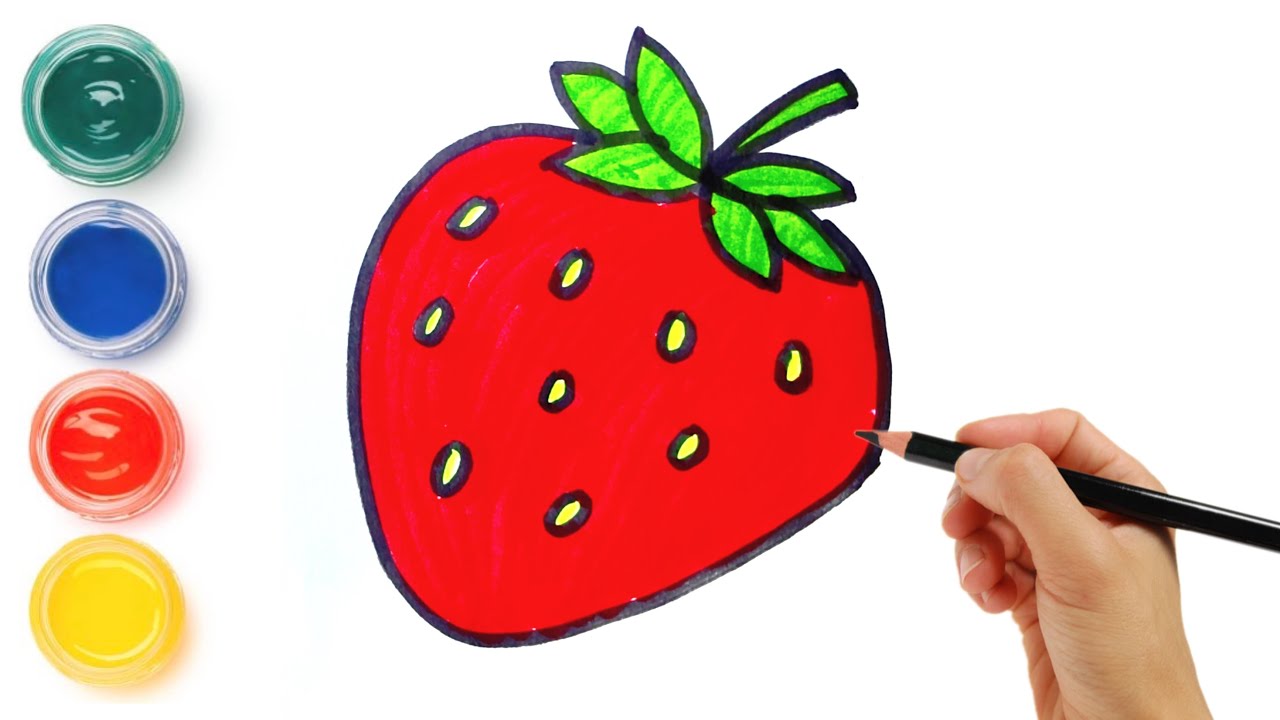 Easy strawberry Drawing 🍓| Kids drawing step by step / Easy Fruit drawing