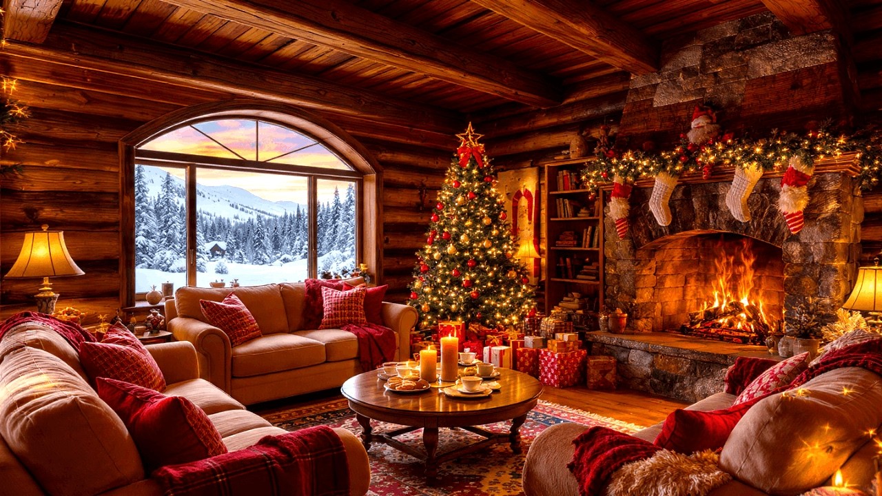 Warm Winter Fireplace Cabin with Inspirational Instrumental Jazz Energy