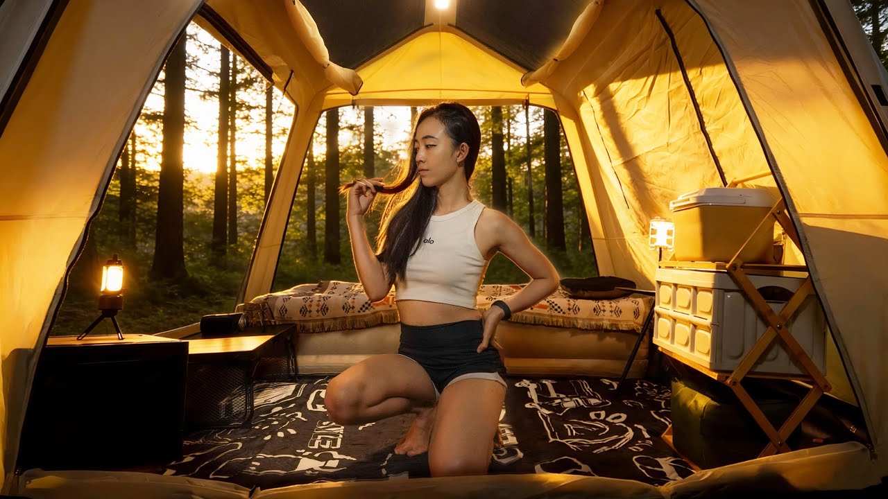Girl Escape to the forest - Camping Alone Girl Sleeps Peacefully in the Forest with Nature