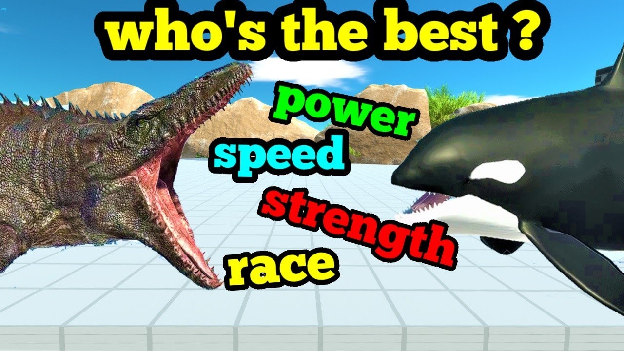 MOSASAURUS VS ORCA ALL ABILITY TEST BEST SPEED STRENGTH BATTLE animal revolt battle simulator