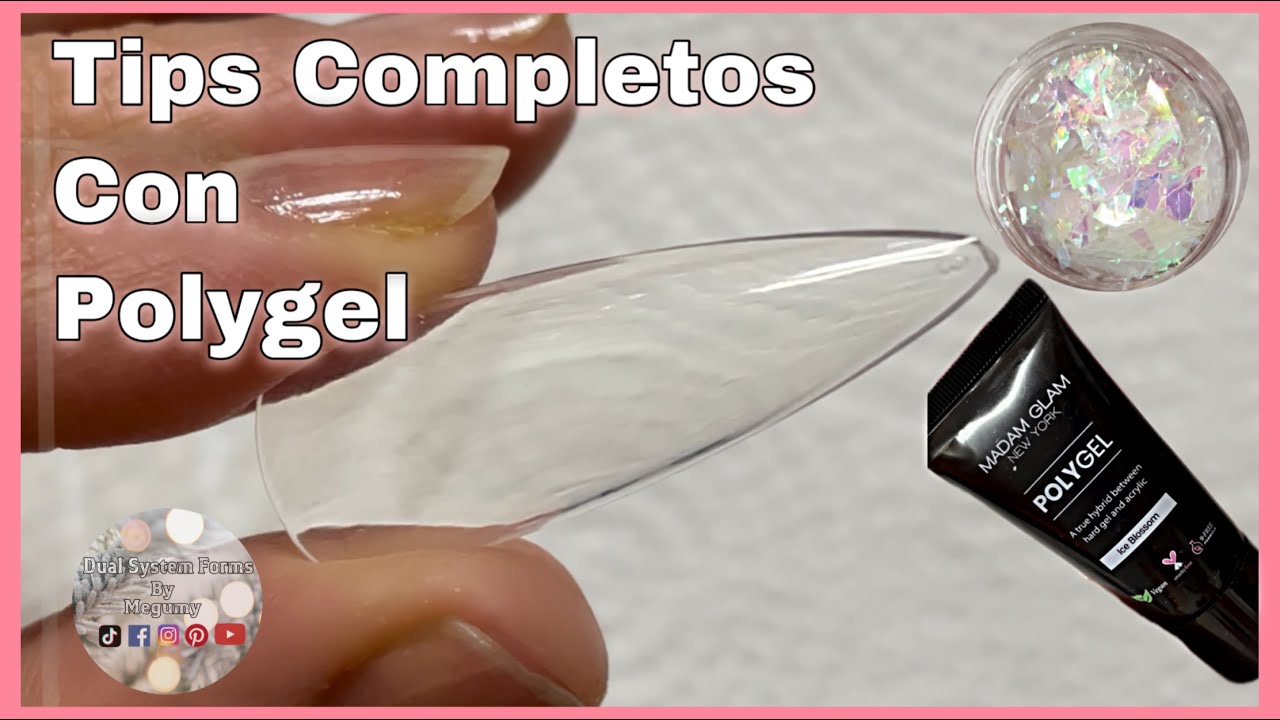 TIPS COMPLETOS CON POLYGEL PRESS ON NAILS POLYGEL EFECTO VIDRIO ROTO CON TIPS COMPLETOS #DUALSYSTEM