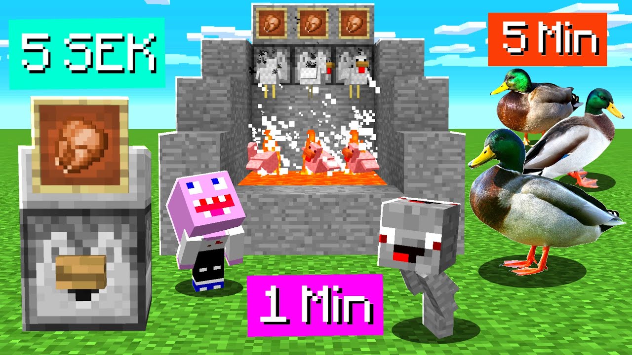 ENTE SÜß SAUER 2 EURO FABRIK BAUEN in 5 Sekunden, 1 Minute und 5 Minuten in Minecraft