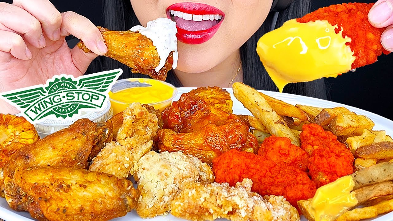 Wingstop CHEESY HOT WINGS, FRIED CHICKEN WINGS *Crunchy Eating Sounds* (TALK MUKBANG) ASMR Phan