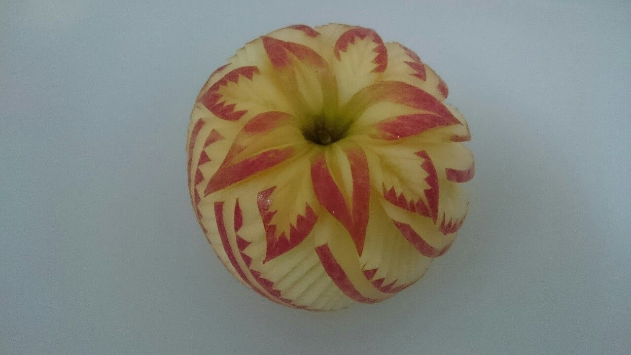Art in apple (1) แอปเปิลแกะสลัก ( แบบที่ 1)| Thai carving by Arm