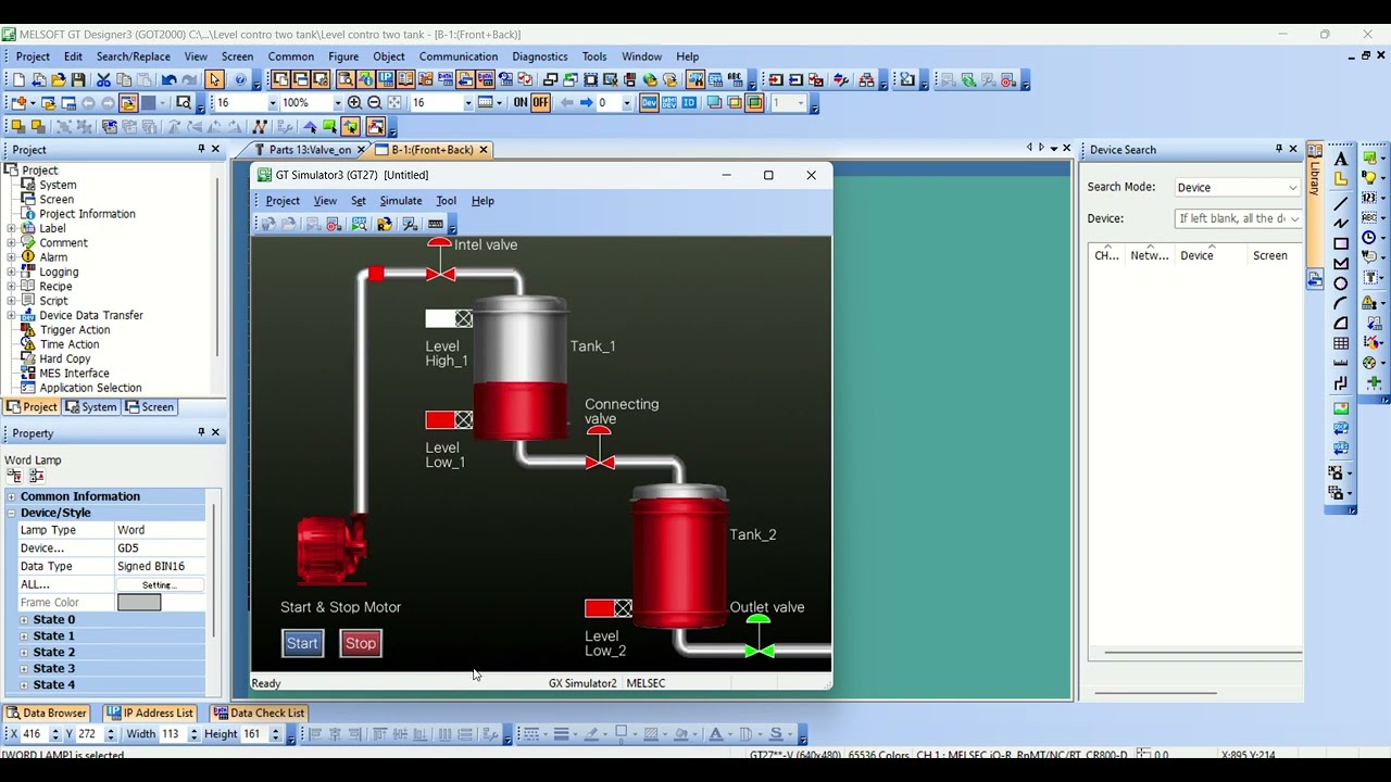 PLC Level Control water two tank simulation using HMI GOT2000