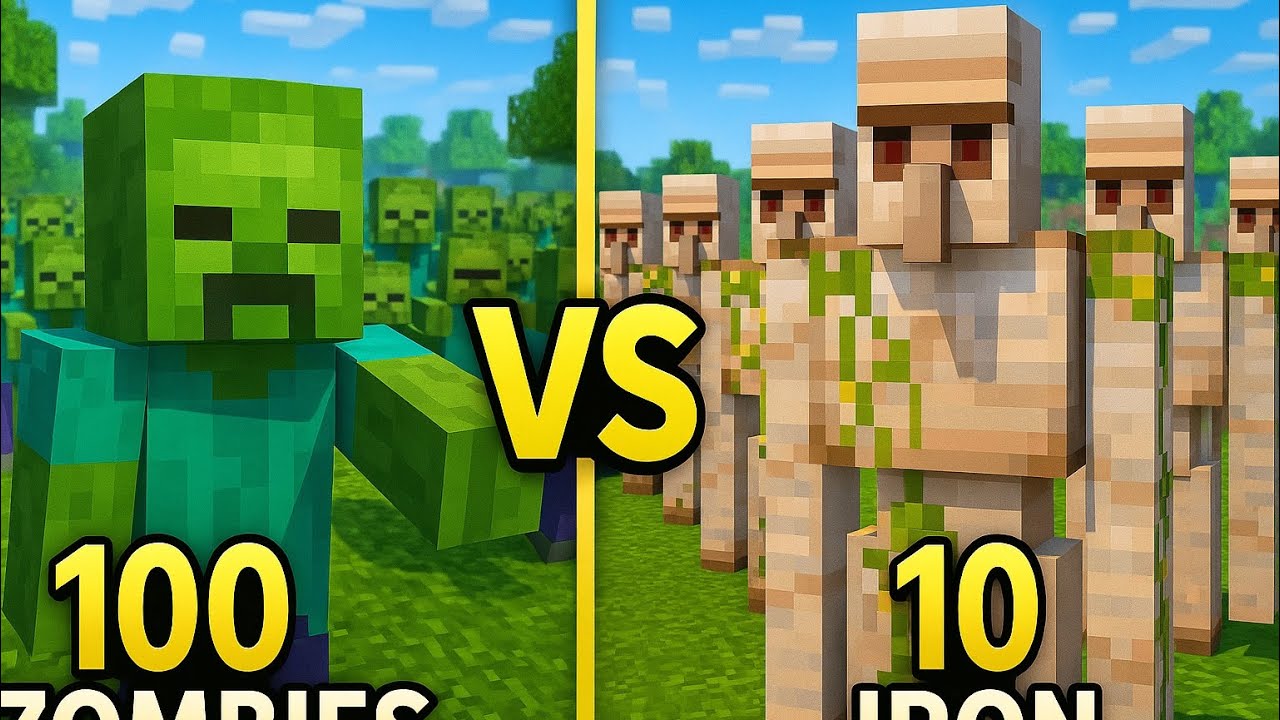 “100 Zombies vs 10 Iron Golems – कौन जीतेगा? 😱 | Minecraft Battle”