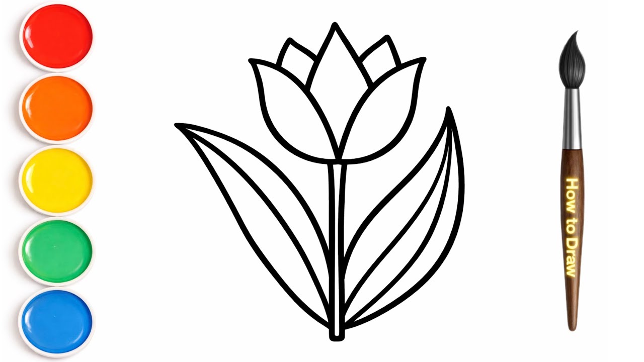 Tulip Flower Drawing and Coloring for Kids and Toddlers / Drawing Lesson for Kids 
