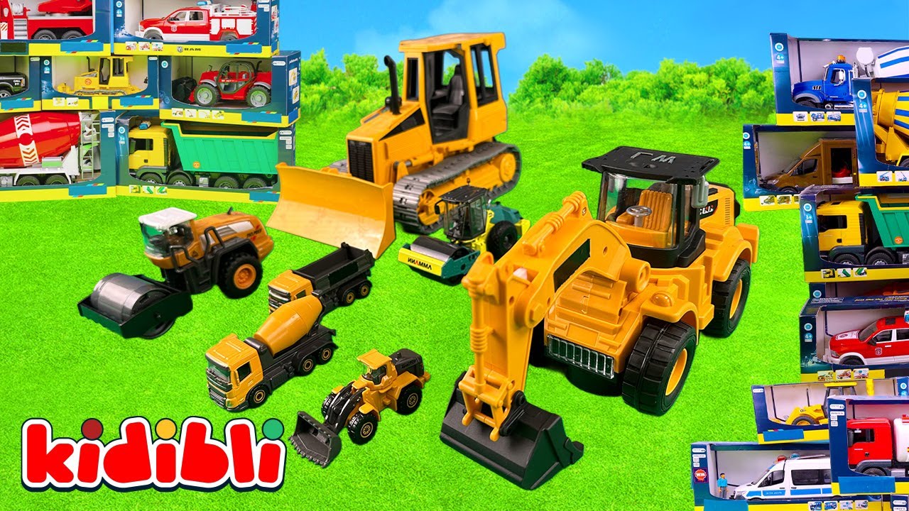 Baufahrzeuge für Kinder: Bagger, Zementmischer & Lastwagen im Einsatz 🚧 Spiel & Lernen | Kidibli
