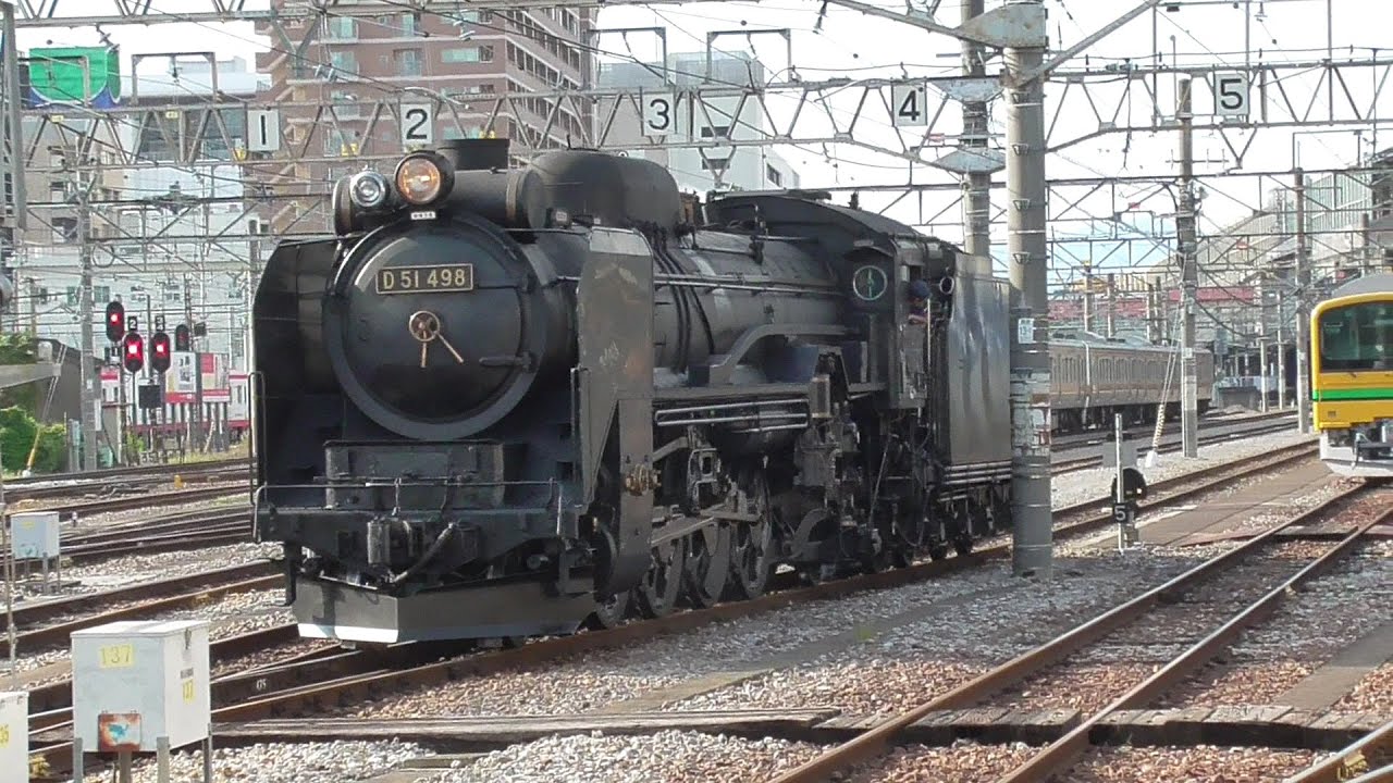 2025年6月4日　試運転後の車両入換　蒸気機関車D51 498＋12系客車 3両＋GV-E197系 200番台 TS08編成　JR高崎駅